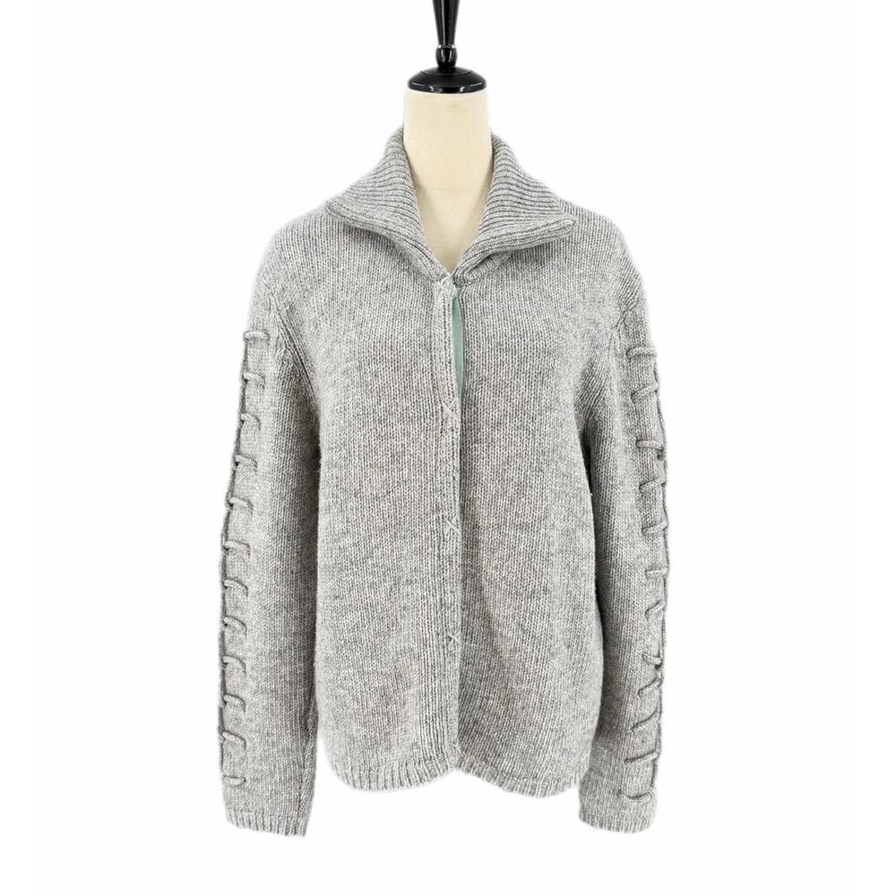 Sundance Gray Cable Knit Lambs Wool Cozy Warm Cottagecore Boho Thick Cardigan